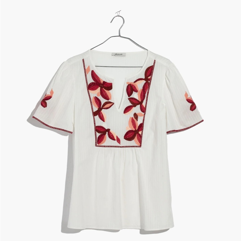 Madewell Embroidered Fable Top white red small